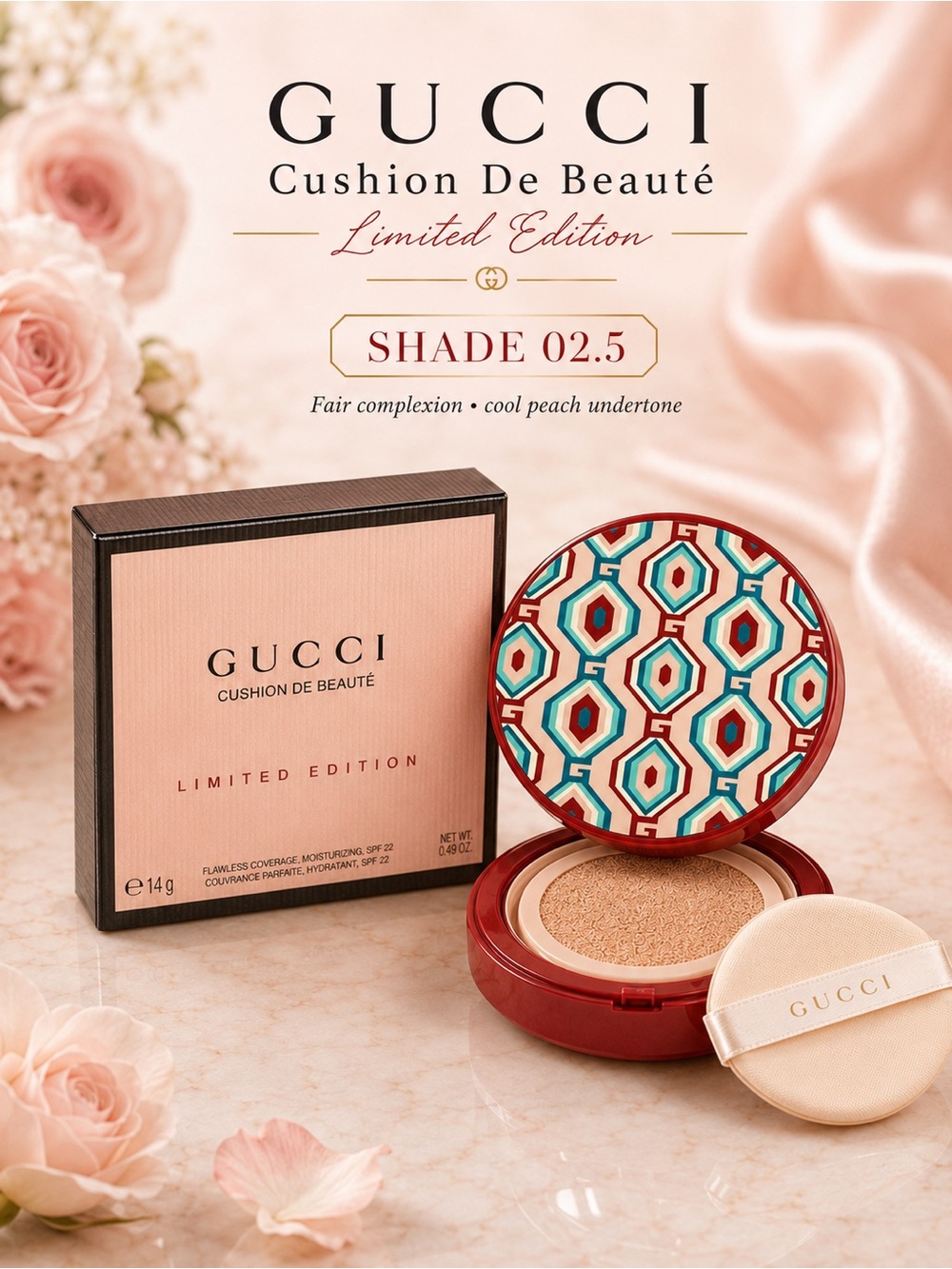 Gucci 02.5 Cushion De Beauté Limited Edition Foundation- fair w cool/peach tones